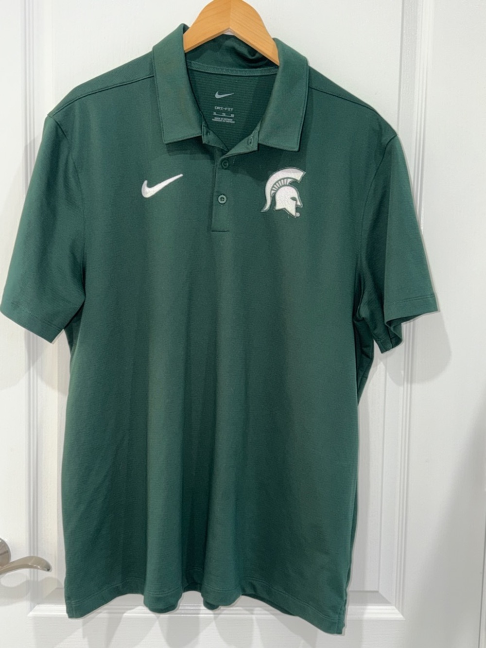 Nike Green Polo with White Swoosh & Michigan State Spartan Logo size xlarge NWOT